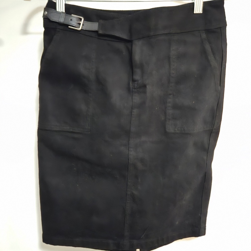 Lauren Jeans Co Petite 2P Black Denim Knee Skirt Cotton Western Buckle Detail